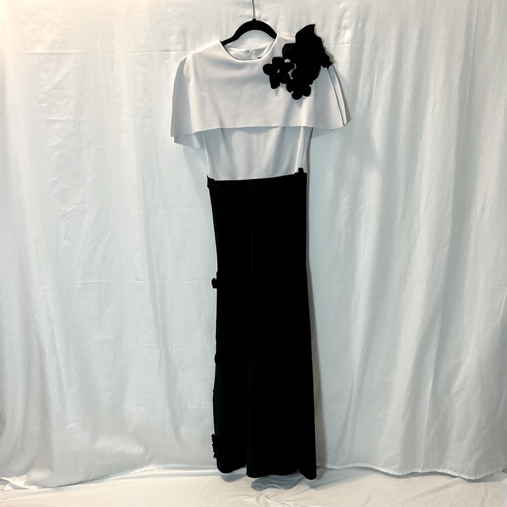 Greta Constantine Crepe Gown Rosette Embellished
